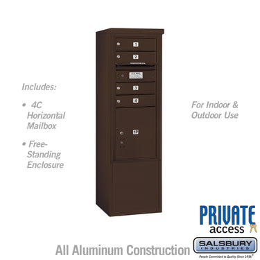 10 Door High Free-Standing 4C Horizontal Mailbox with 4 Doors and 1 Parcel Locker in Bronze with Private Access